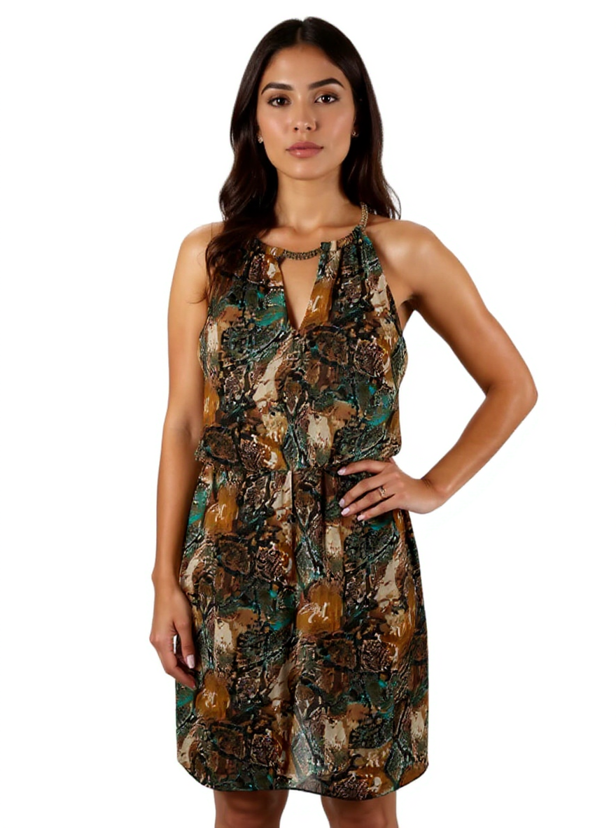 Bisou Bisou Brown/Teal Snake Pre-Owned Ladies Dress - Size 6
