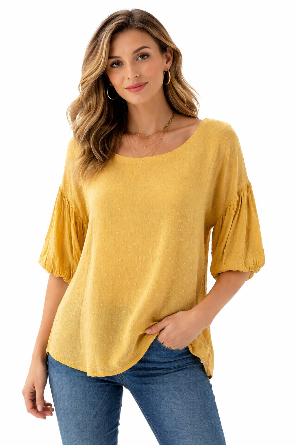 Mine - Yellow Solid Pre-Owned Ladies Casual Top - Size Medium