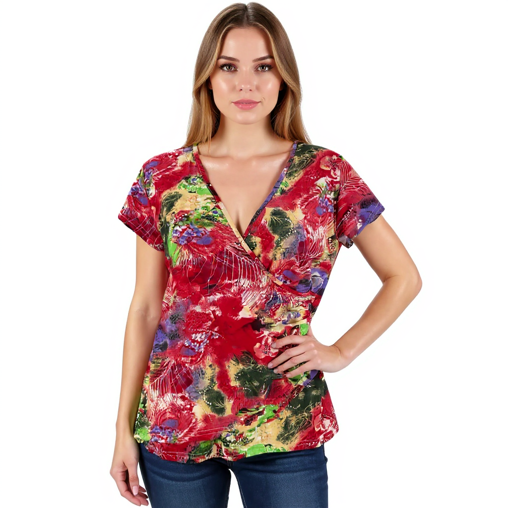 Tango Mango Red/Purple/Green Floral Pre-Owned Ladies Top -  Size Large