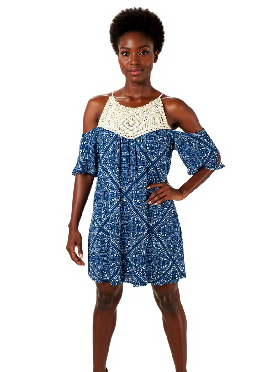 Speechless Blue/White Print Pre-Owned Ladies Dress - Size Large