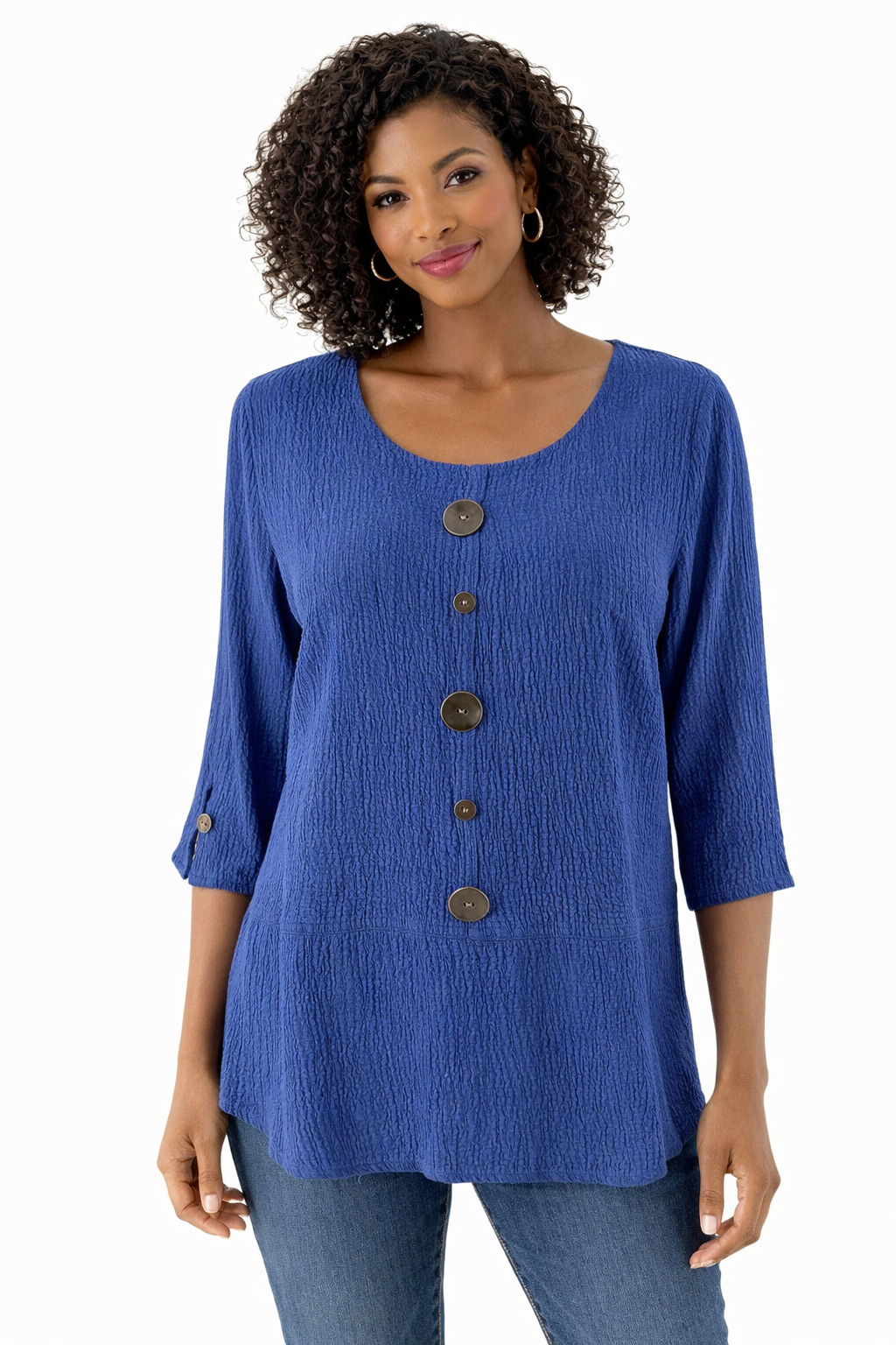 Peck & Peck - Blue Textured Pre-Owned Ladies Casual Top - Size Small