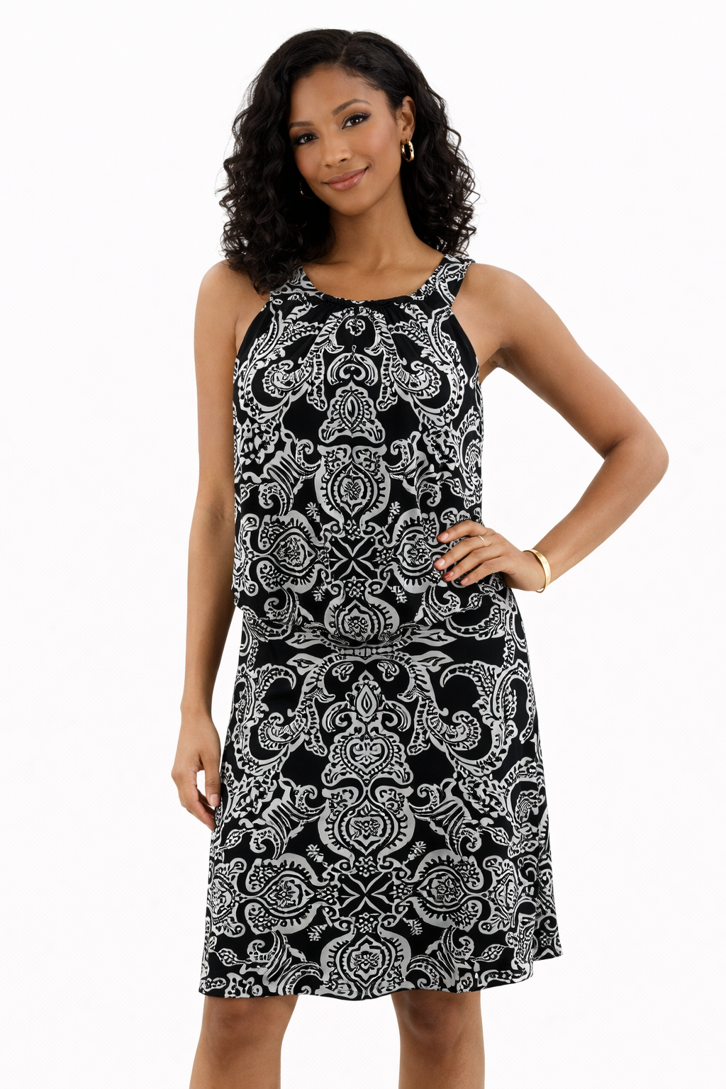 White House Black Market Black/White Print Pre-Owned Ladies Dress - Size 8