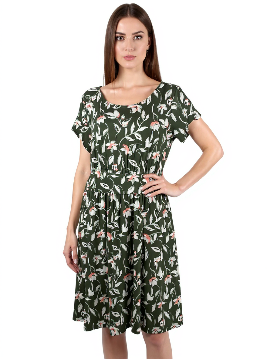Croft & Barrow Olive/Peach/White Floral Pre-Owned Ladies Dress - Size Large