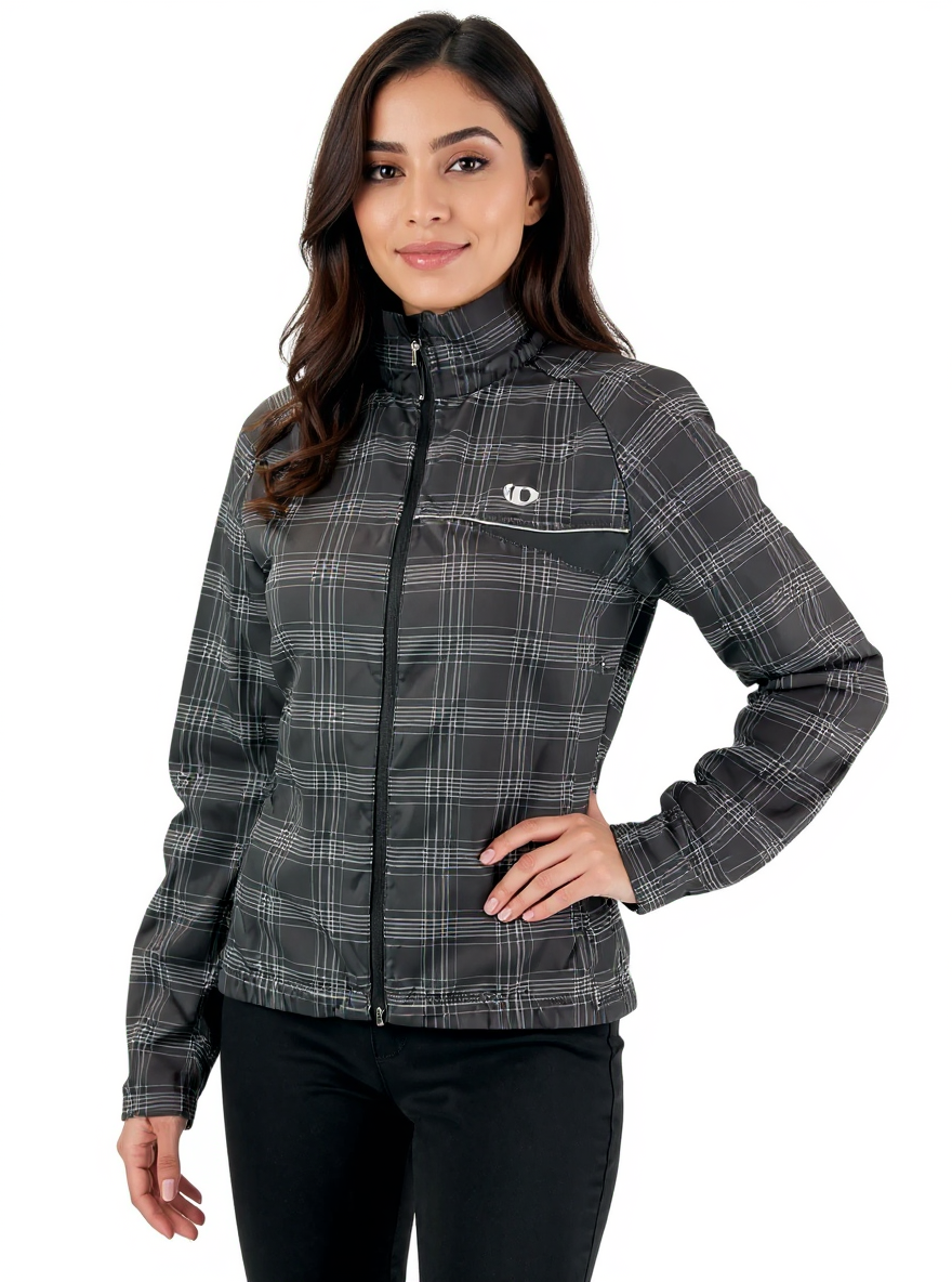 Pearl iZumi Black/Gray Plaid Pre-Owned Ladies Jacket - Size Small