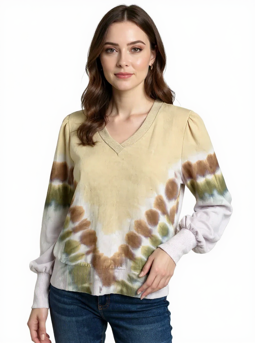 Design 365 Tan/White Tye Dye Pre-Owned Ladies Top -  Size Medium