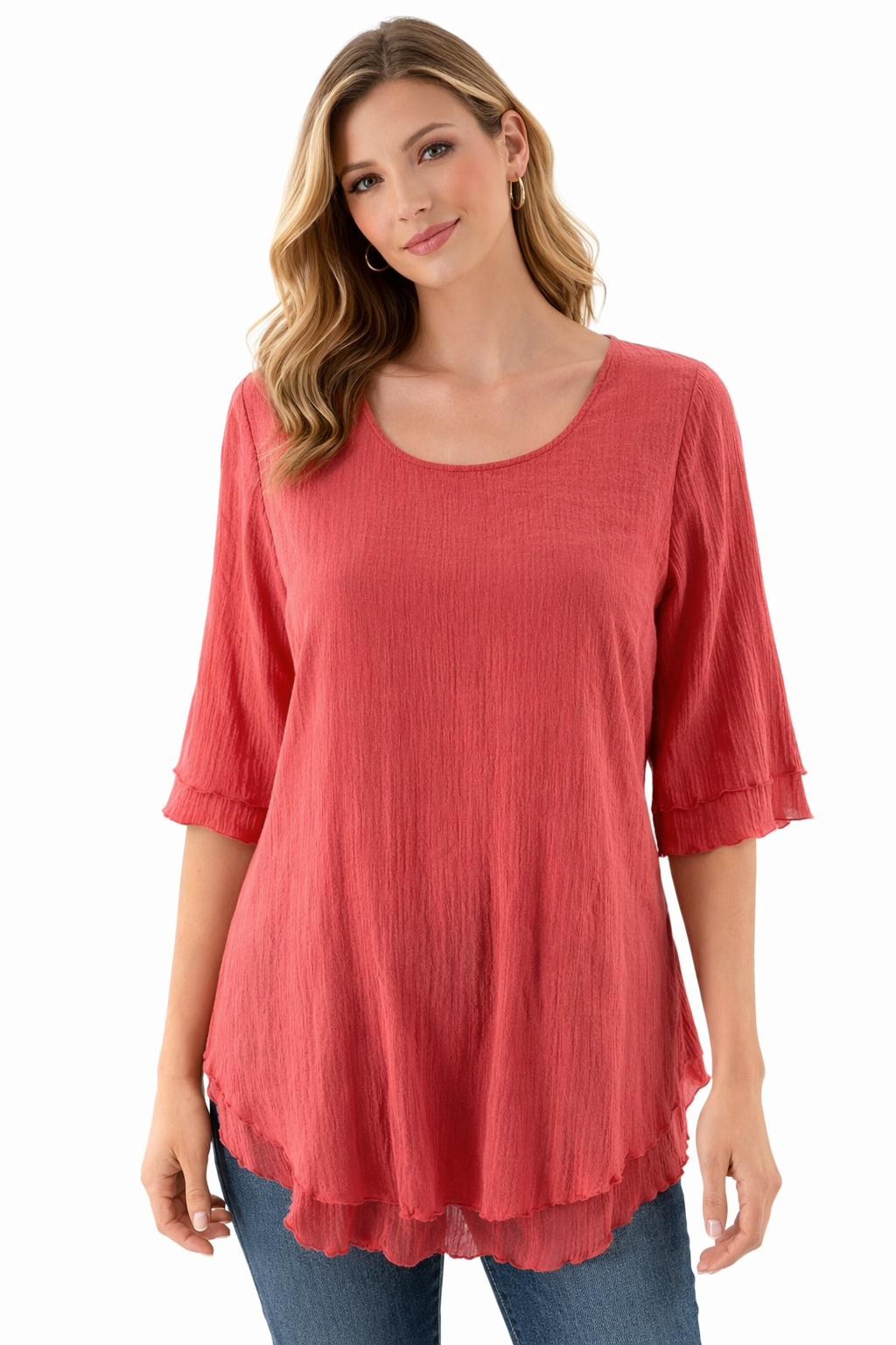 Soft Surroundings - Coral Solid Pre-Owned Ladies Casual Top - Size Small