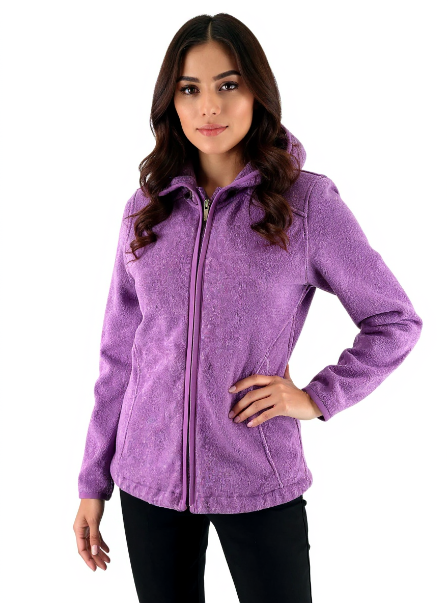 Purple fleece hoodie jacket from Lands' End, full-zip design, size small, suitable for casual and outdoor wear.