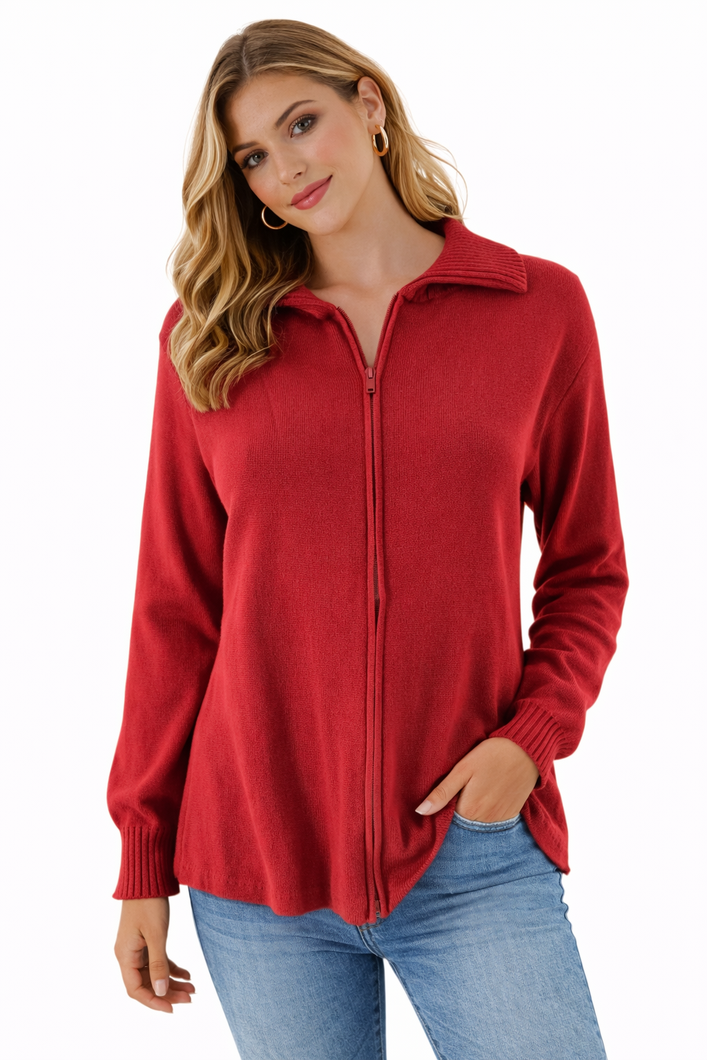 Bordado - Red Solid Pre-Owned Ladies New With Tags Casual Top -  Size M