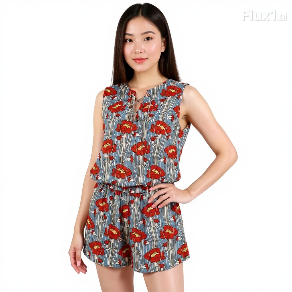 Joy Joy Blue/Red Floral Pre-Owned Ladies Romper - Size Small