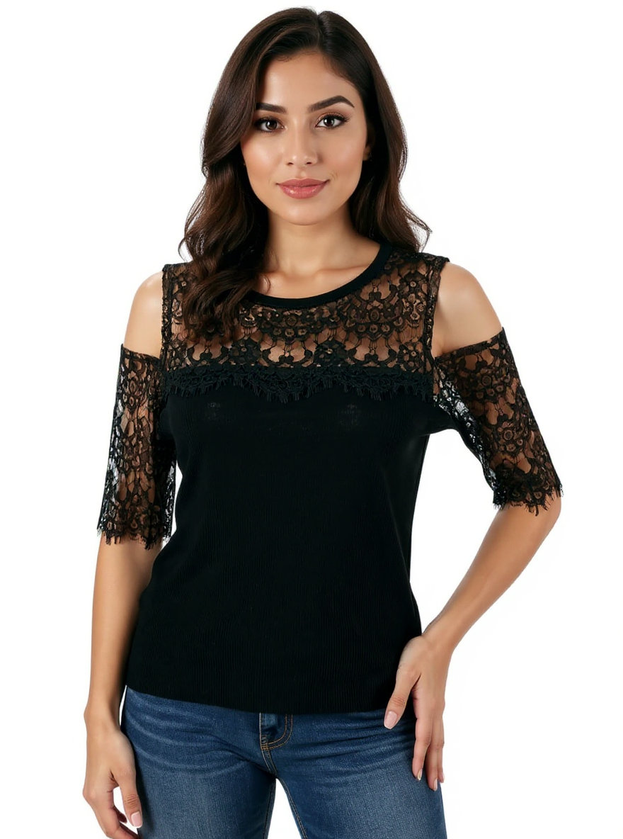 INC Black Lace Pre-Owned Ladies Top - Size Large