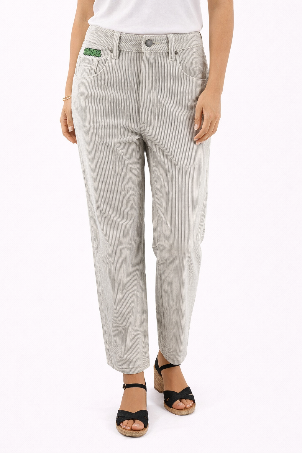 Empyre cream corduroy ladies pants in size 2, featuring a straight leg and high-rise relaxed fit for streetwear style.
