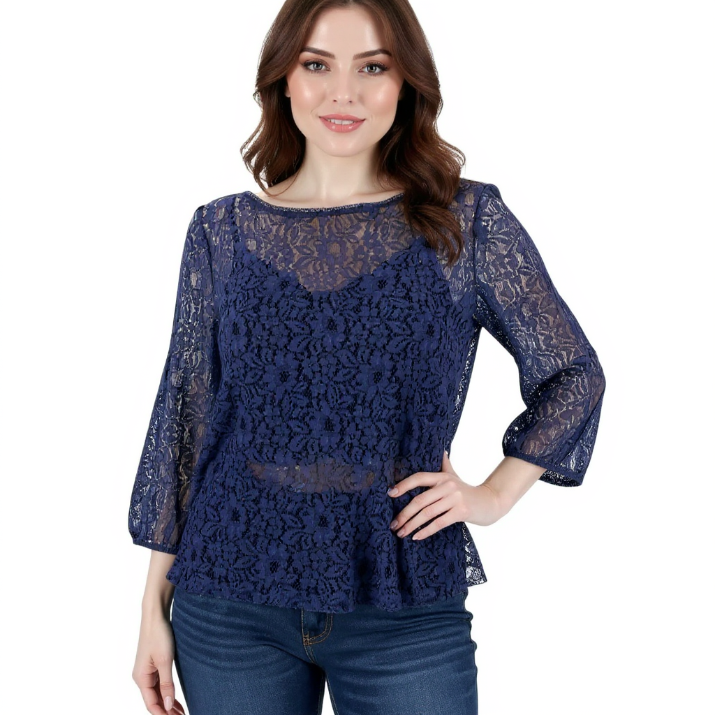 Loft Blue Lace Pre-Owned Ladies Top - Size Medium