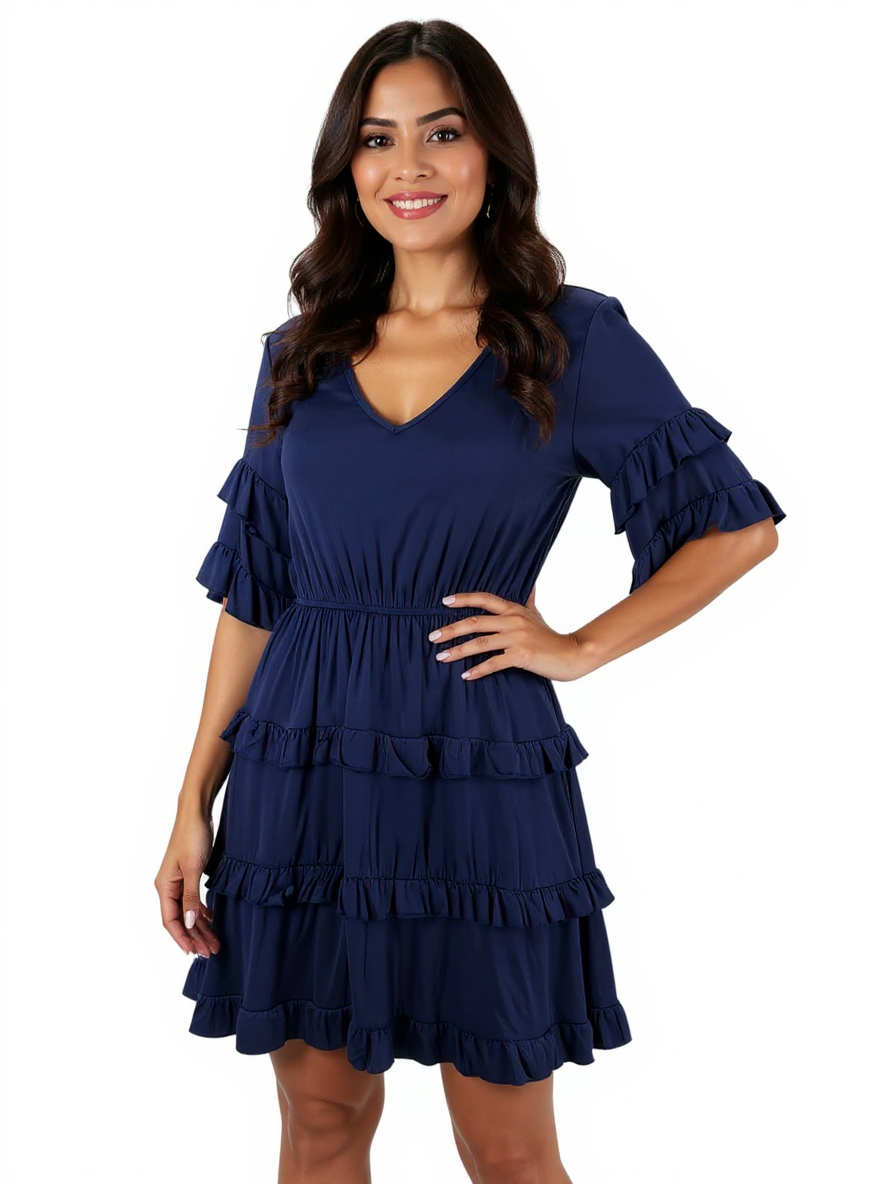Jar of Love Navy Ruffle Pre-Owned Ladies New With Tags Dress - Size Small