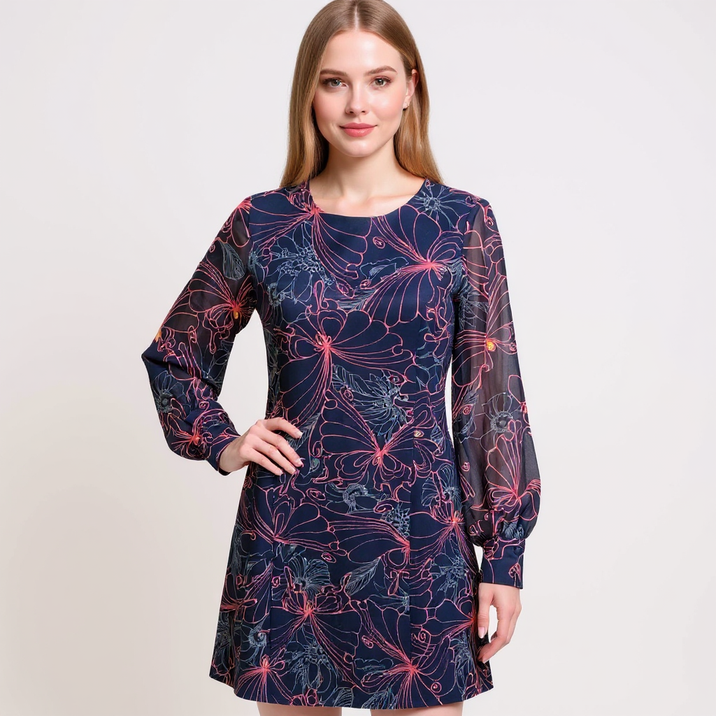 Julie Brown Navy Butterfly Print Pre-Owned Ladies Dress - Size 4