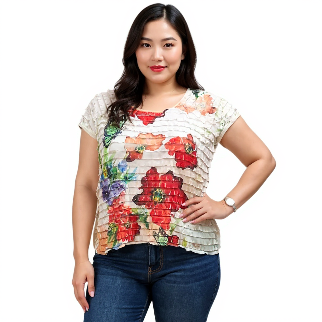 Lane Bryant White Floral Pre-Owned Ladies Top - Size 18/20