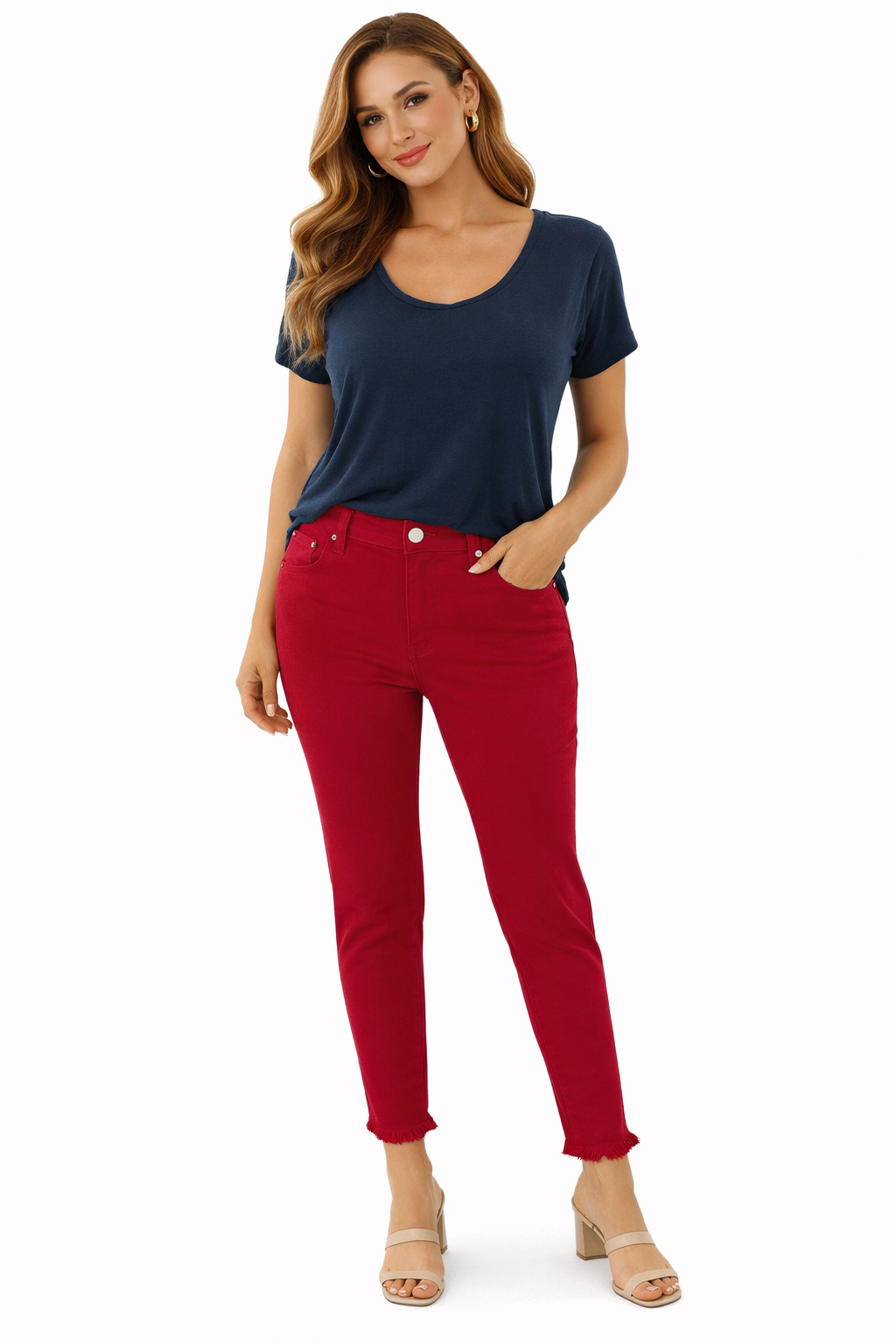 Reba - Red Solid Pre-Owned New With Tags Pants - Size 8