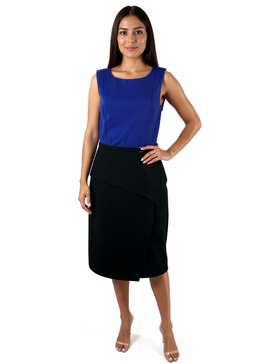 Carolina Herrera Blue/Black Color Block Pre-Owned Ladies Dress - Size 10