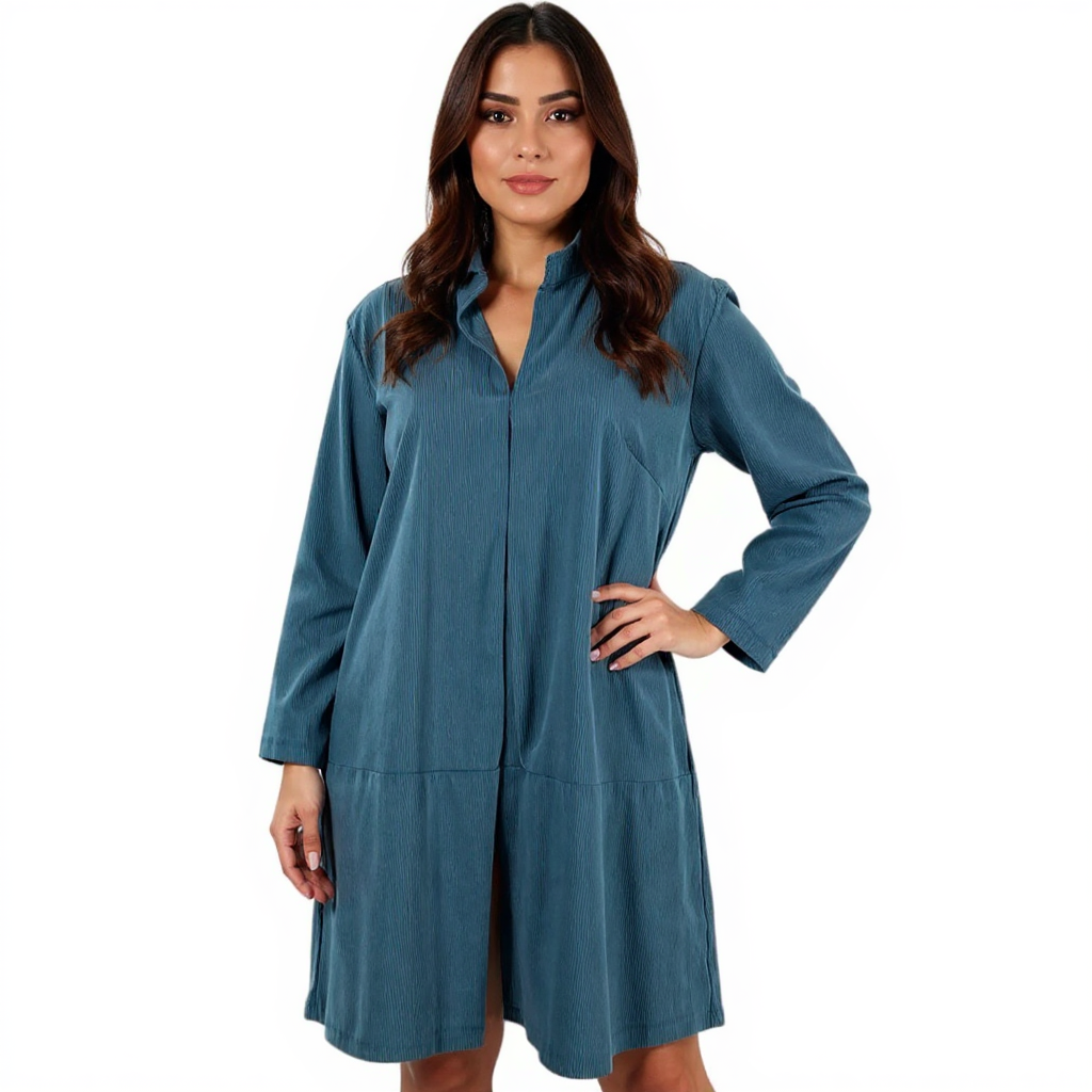 Fashion Blue Corduroy Ladies Pre-Owned Dress - Size XL