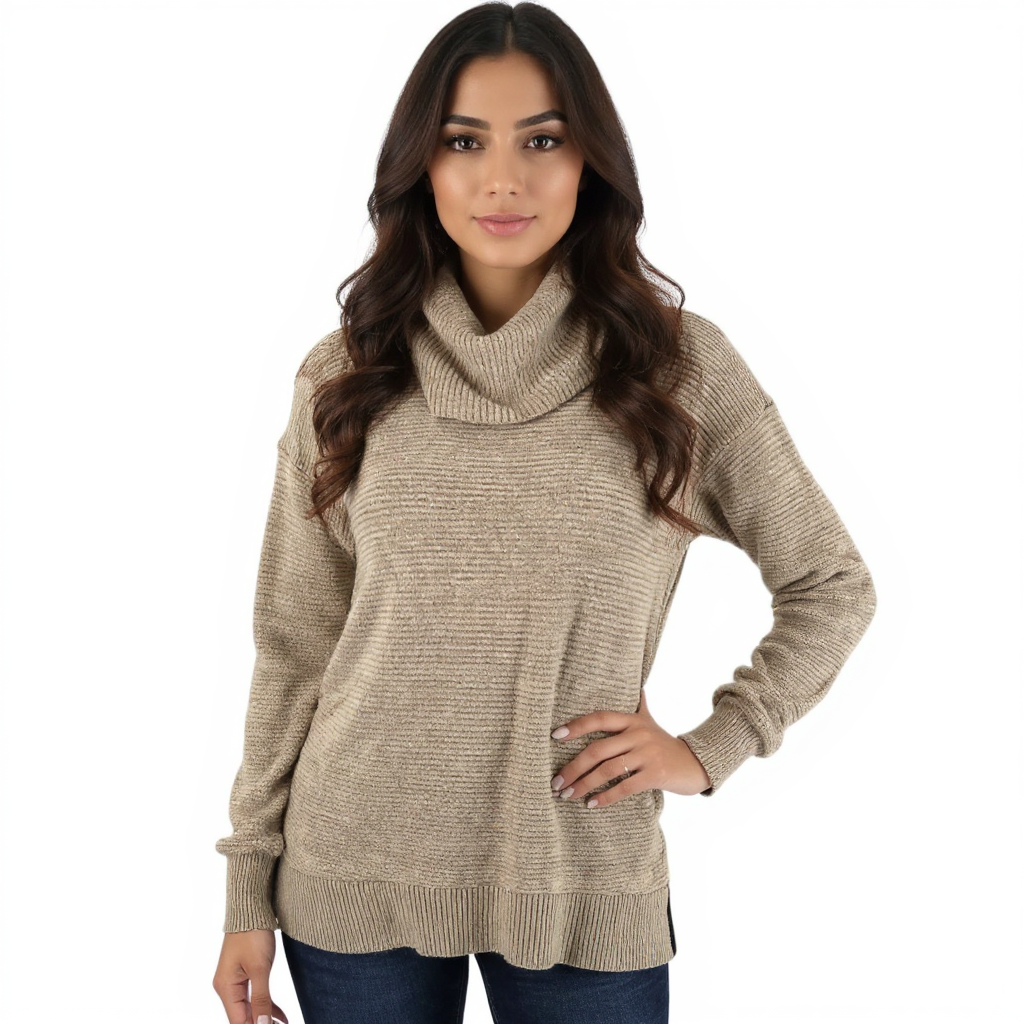 Loft Oatmeal Ribbed Pre-Owned Ladies Top - Size Medium Petite