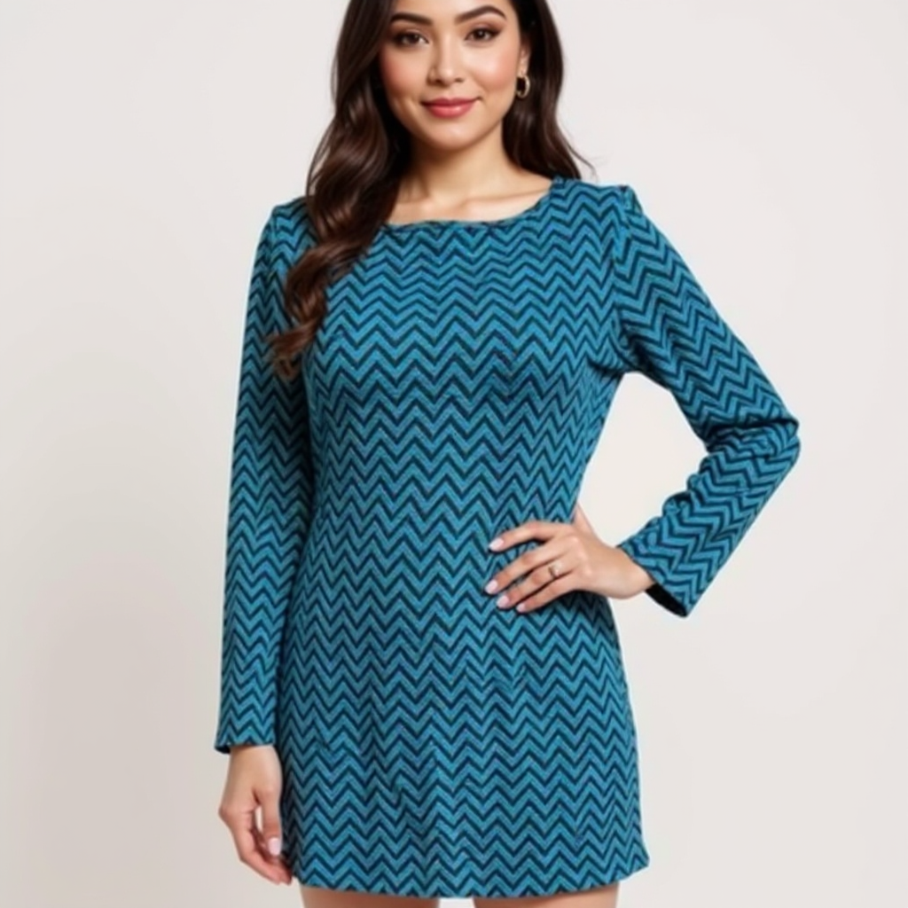 Rachel Kate Turquoise/Black Chevron Print Pre-Owned Ladies Dress - Size Large