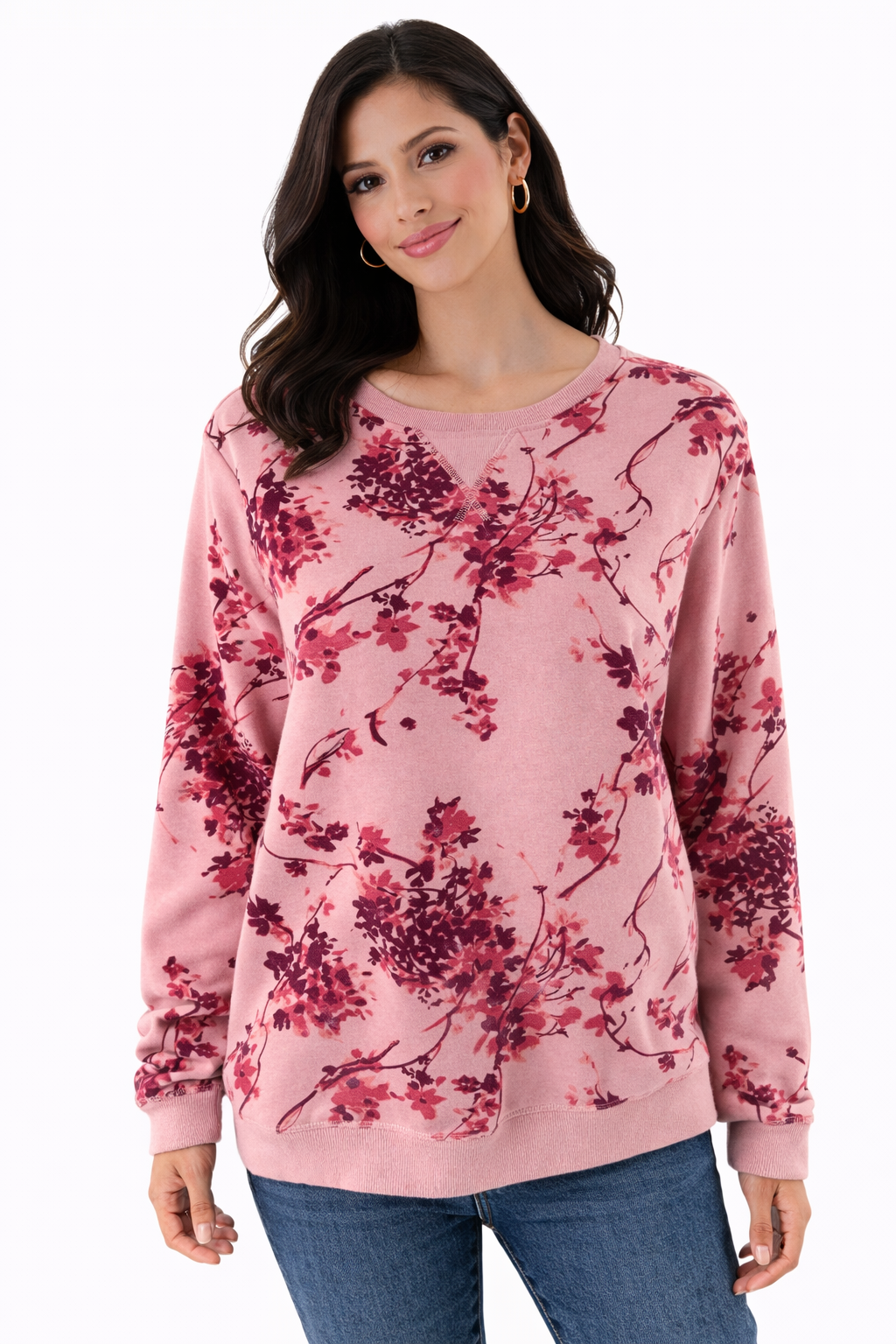 Karen Scott -  Pink Floral Pre-Owned Ladies Casual Top - Size Medium