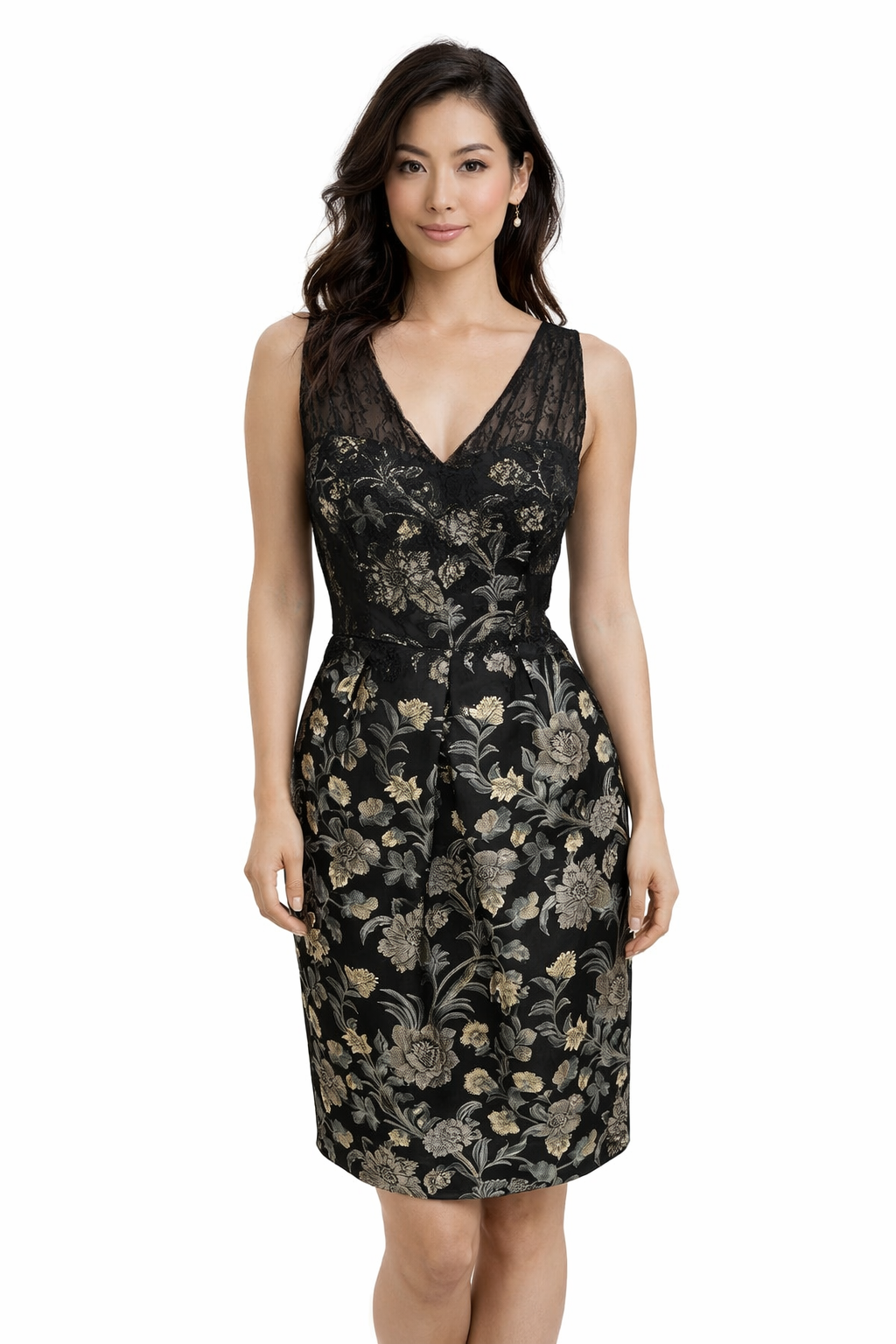 Kay Unger Black/Green/Yellow Floral Pre-Owned Ladies Dress - Size 8