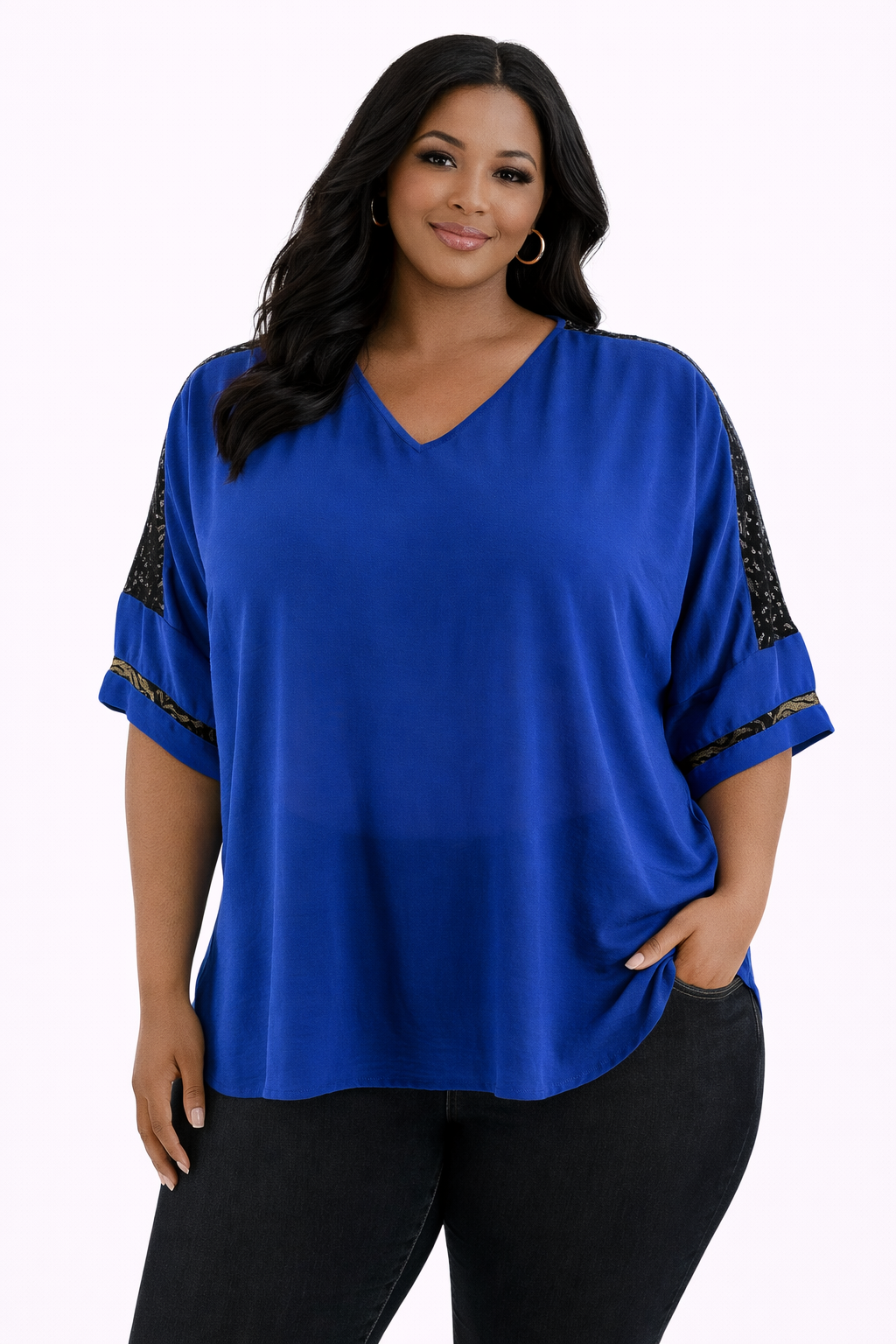 Catherines Blue/Black Lace Pre-Owned Ladies Casual Top -  Size 1X