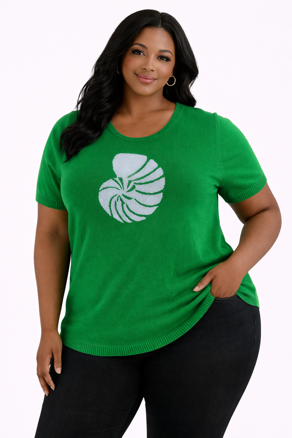 Isaac Mizrahi Green Shell Pre-Owned Ladies Casual Top -  Size 1X