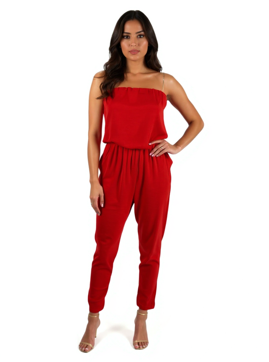 astr Orange/Red Solid Pre-Owned Ladies Jumpsuit - Size XS