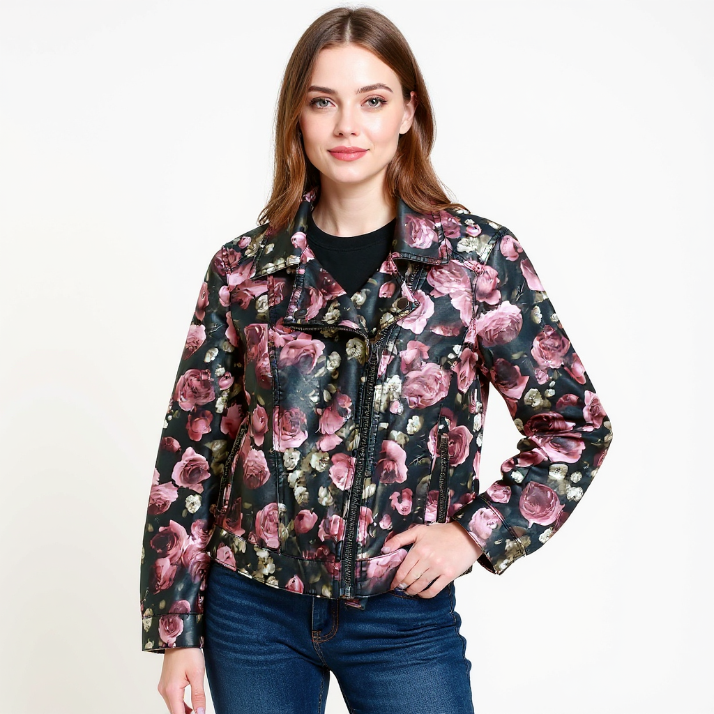 Elle Black/Mauve Floral Pre-Owned Ladies Jacket - Size 4