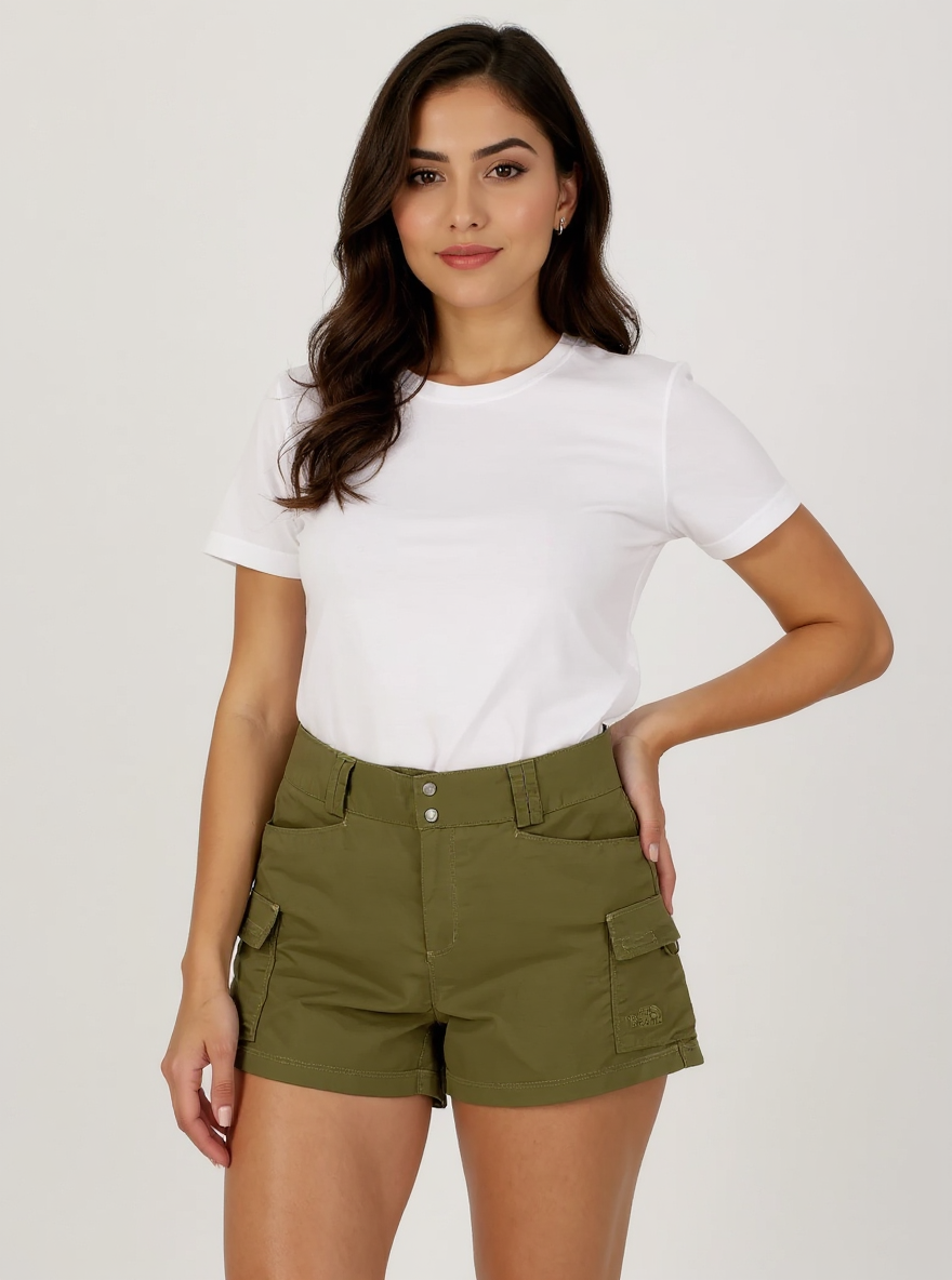 The North Face Olive Cargo Pre-Owned Ladies Shorts - Size 6