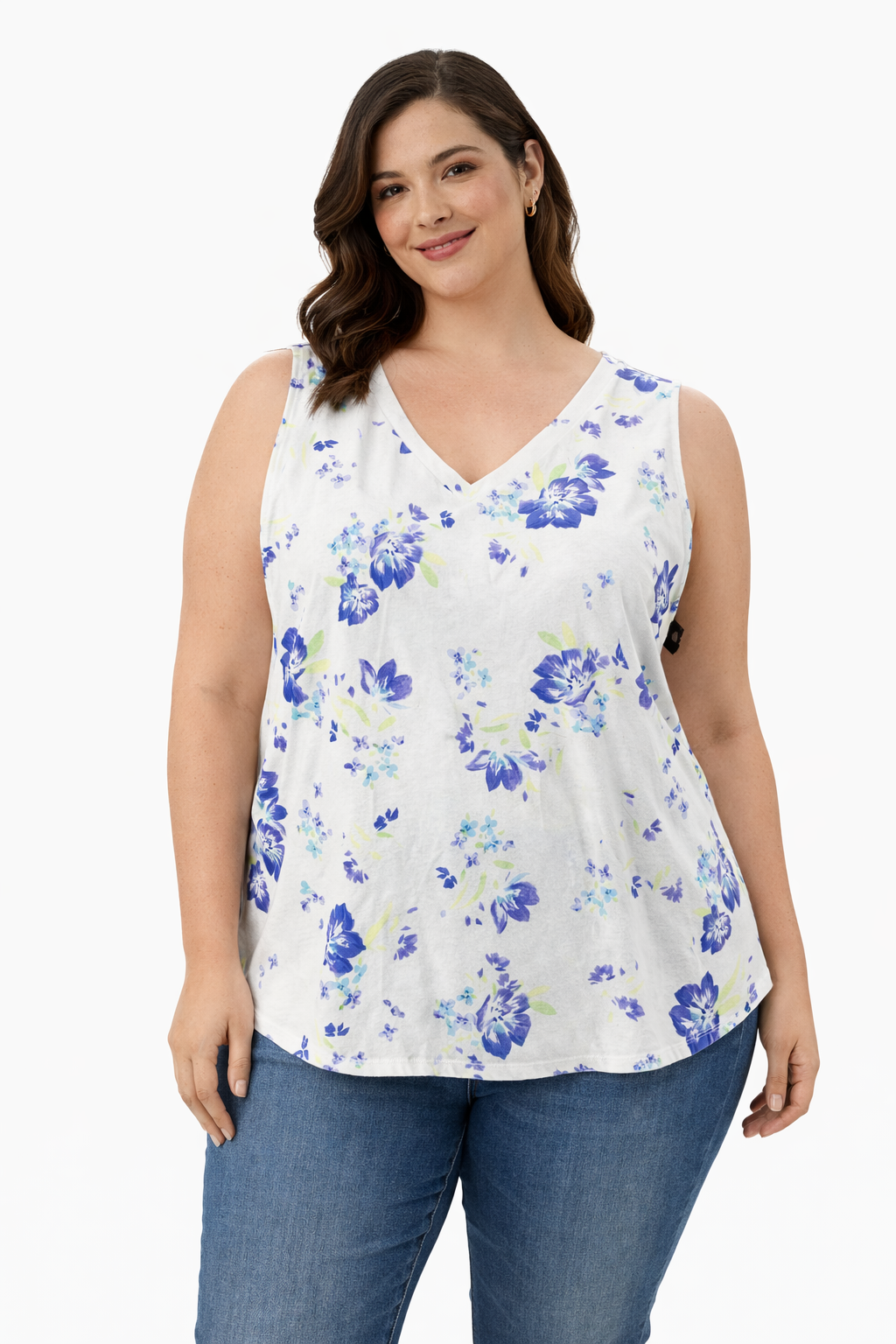 Andrew Marc White/Purple/Green Floral Pre-Owned Ladies Sleeveless Top - Size 2X