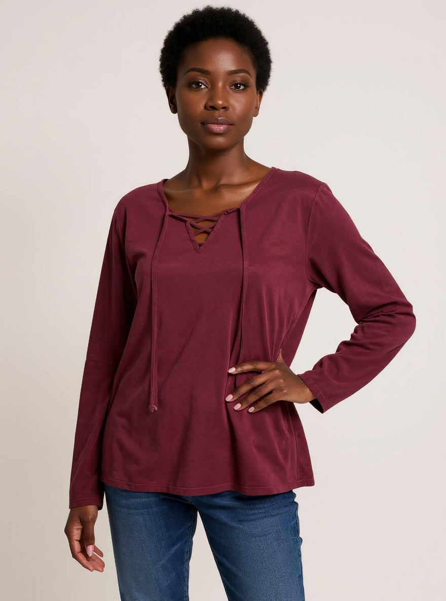 Fantastic Fawn Maroon Solid Pre-Owned Ladies Top - Size Large