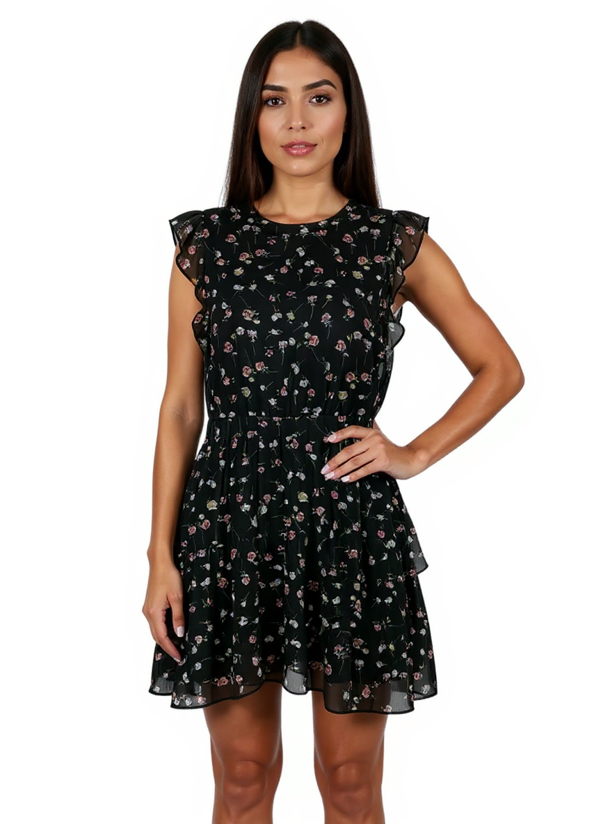 Sugar Lips Black Floral Pre-Owned Ladies Dress - Size Small
