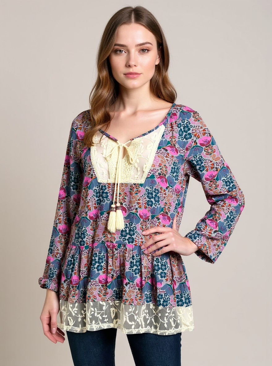 Matilda Jane Blue/Multi Floral Top - Size Medium