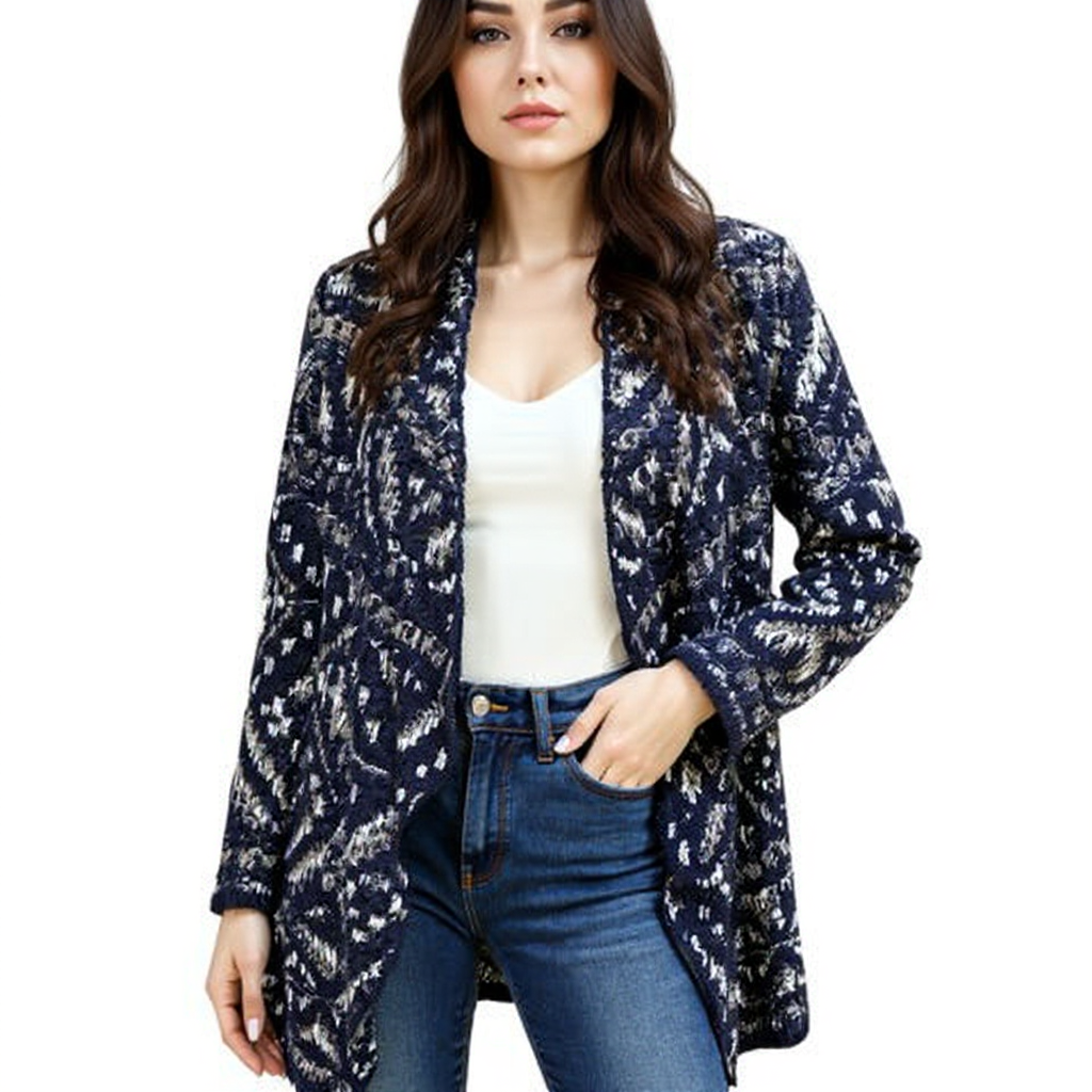 Lucky Navy/Tan Print Pre-Owned Ladies Shrug - Size Small