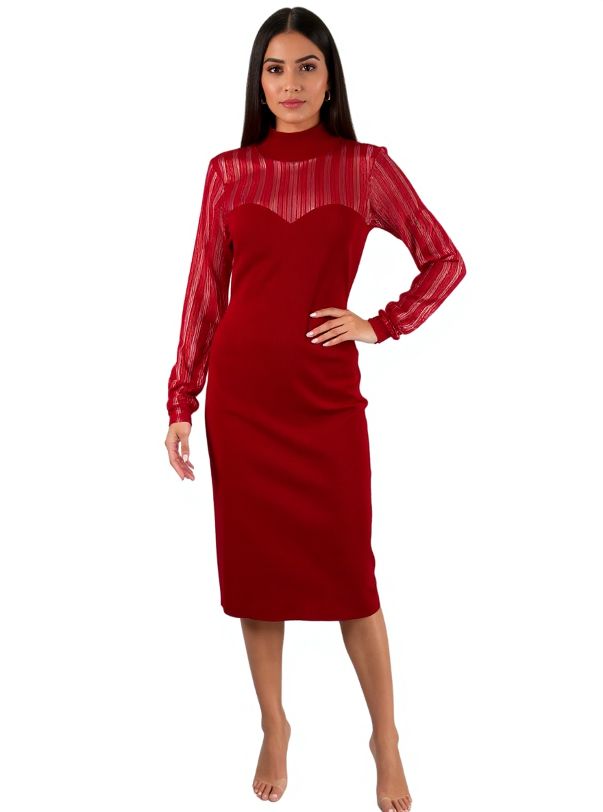 Almost Famous Red Ribbed Pre-Owned Ladeis Dress - Size Large