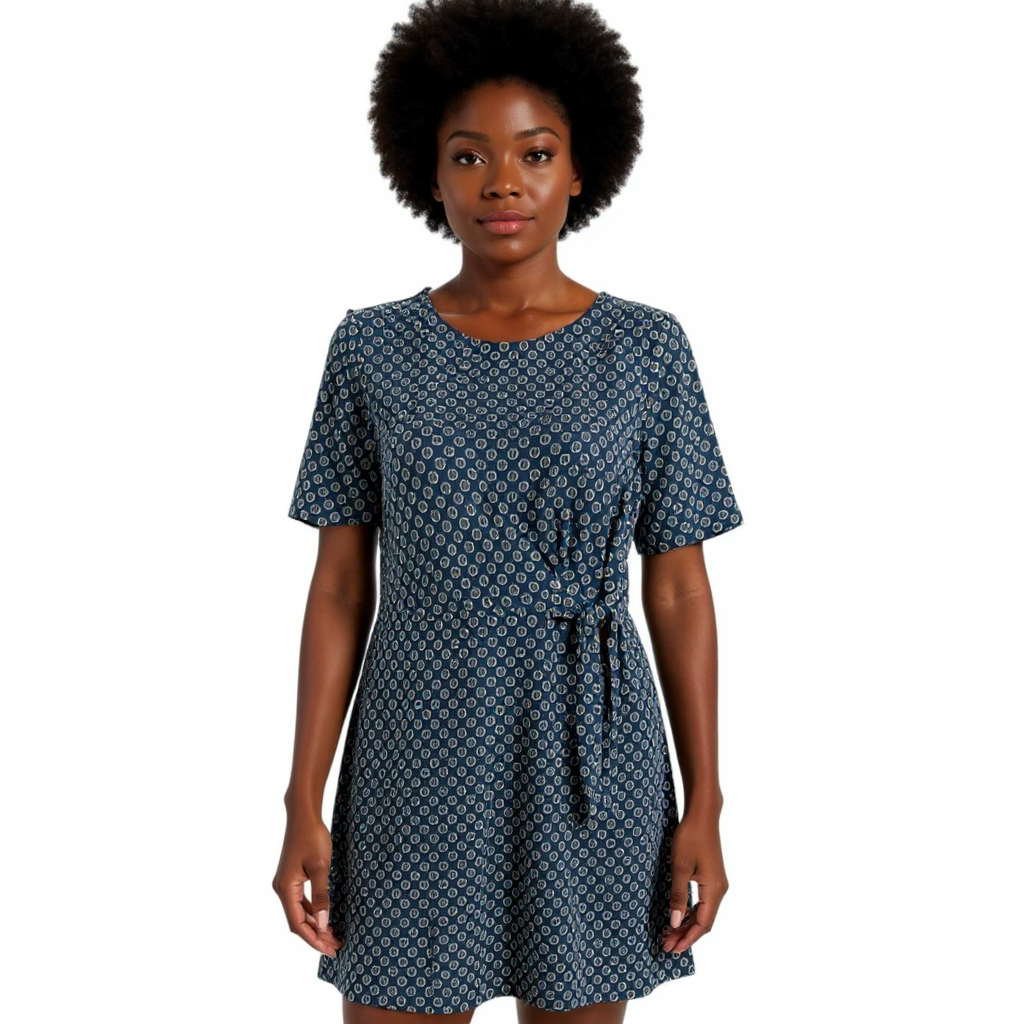 Ann Taylor Blue/Black/White Print Ladies Pre-Owned Dress - Size Medium Petite