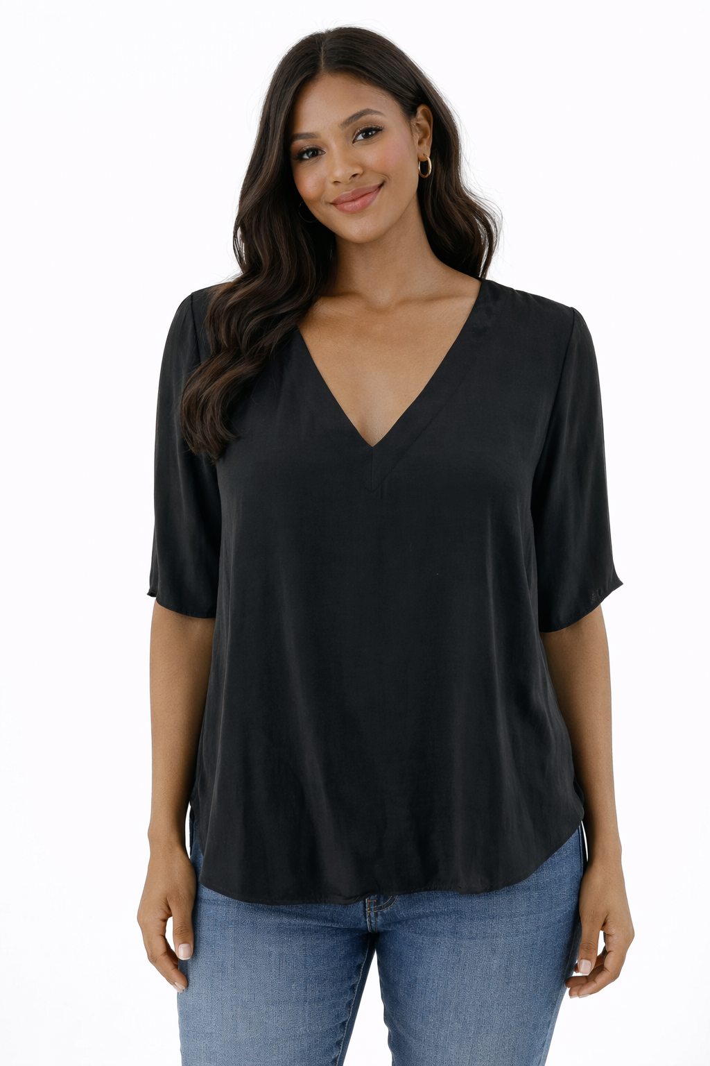 Kaari Blue - Black Solid Pre-Owned Ladies Casual Top - Size XS