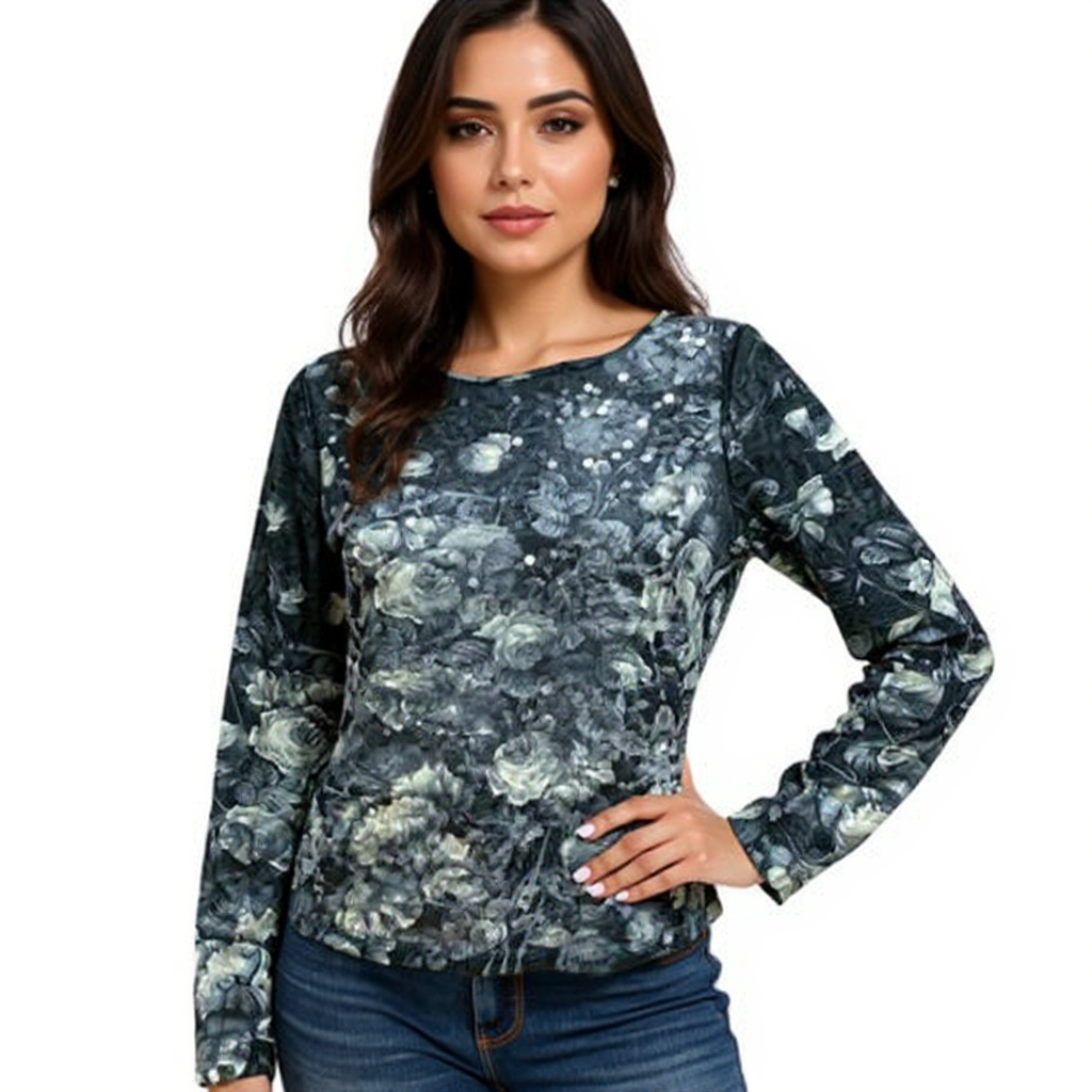 Jones New York Gray/Black Pre-Owned Ladies Top - Size Medium