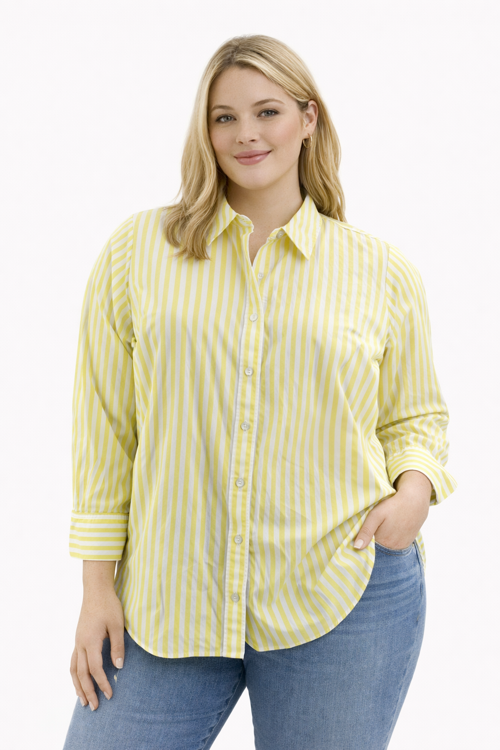 Talbots Yellow/White Stripe Pre-Owned Ladies Top - Size 2X