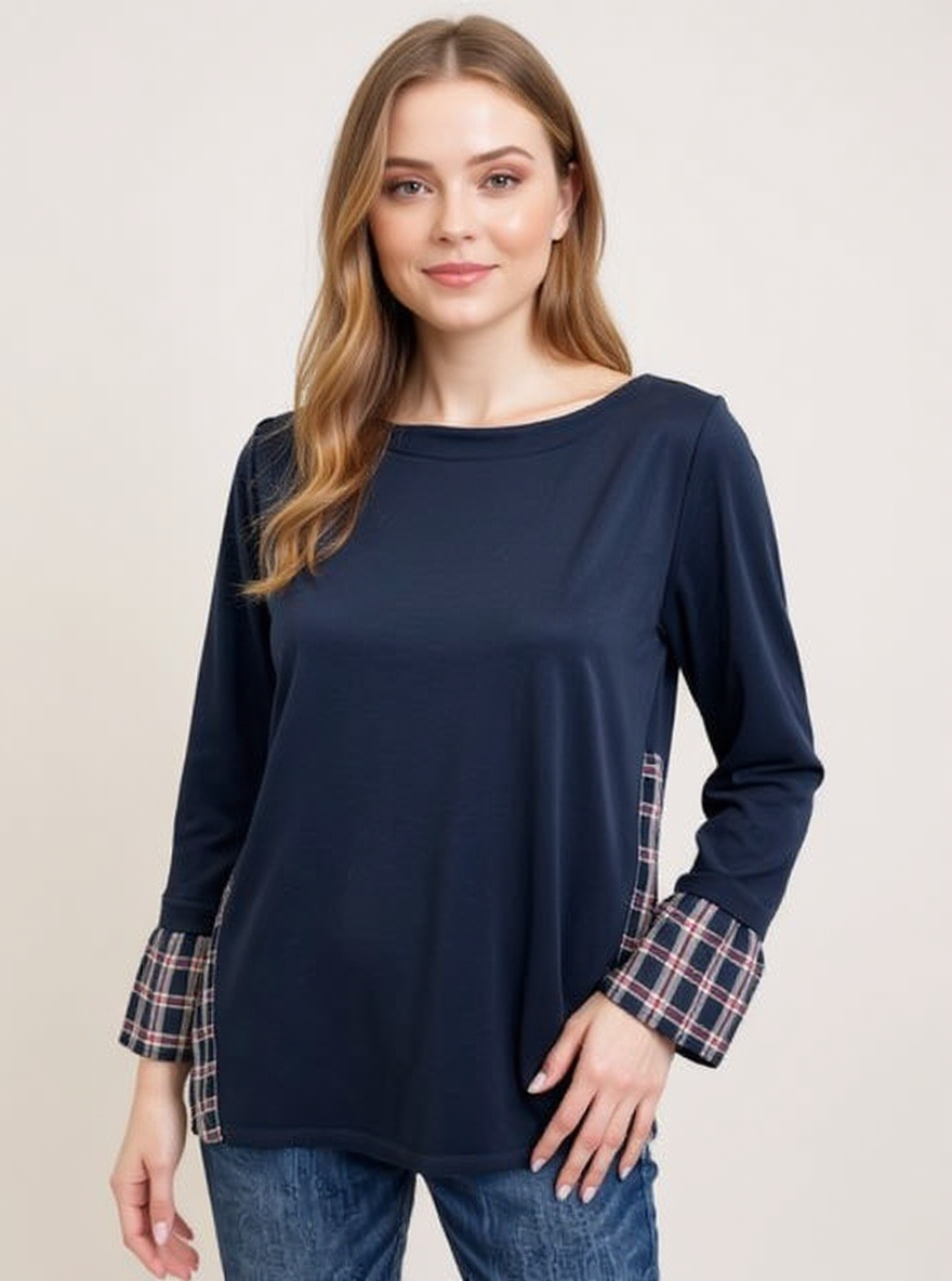 Loft Navy/Red Plaid Ladies Pre-Owned Top - Size Small