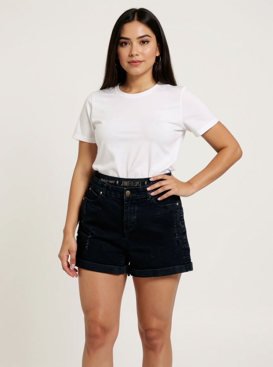 Jennifer Lopez Black Denim Pre-Owned Ladies Shorts - Size 10
