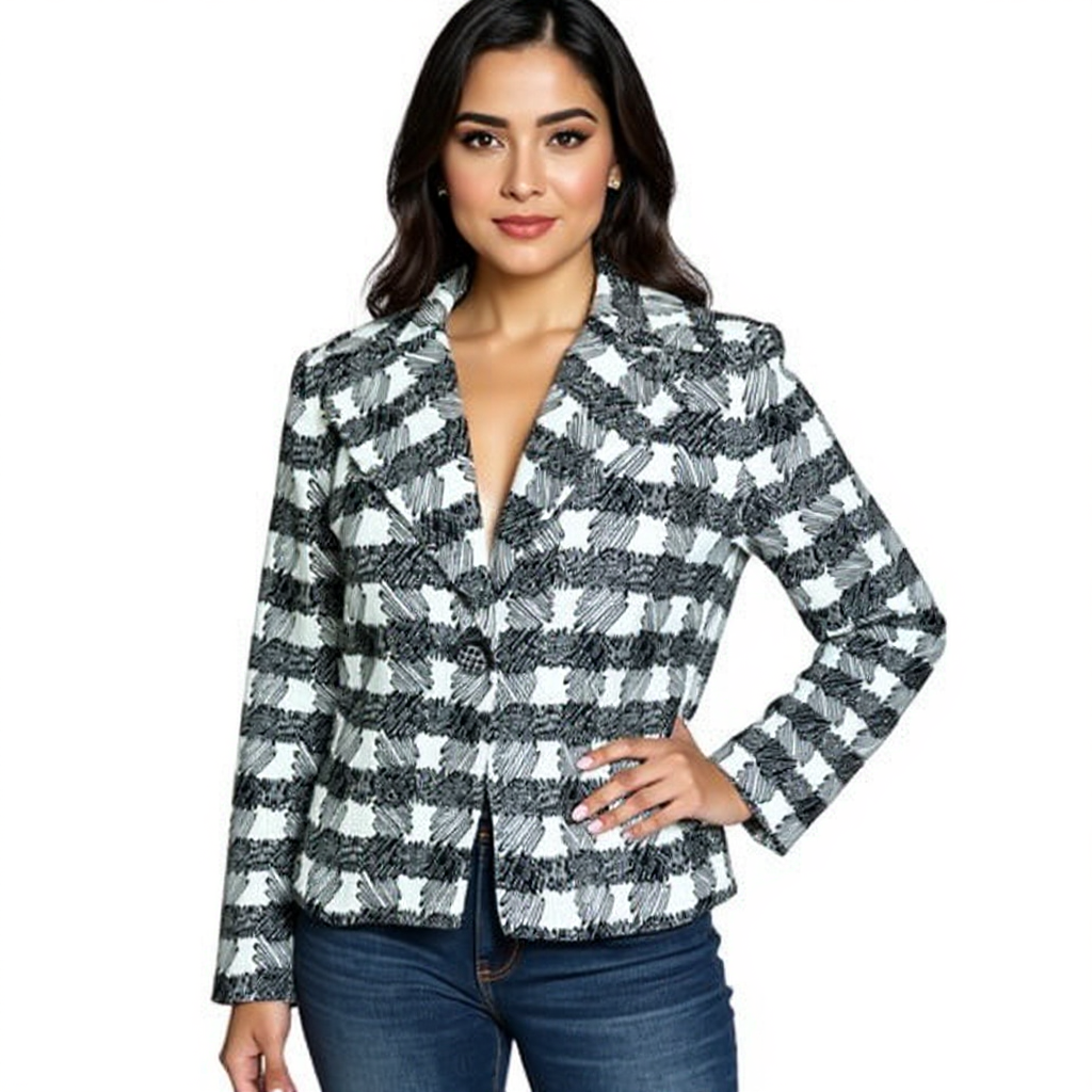 Doncaster White/Black Checkered Pre-Owned Ladies Blazer - Size 8