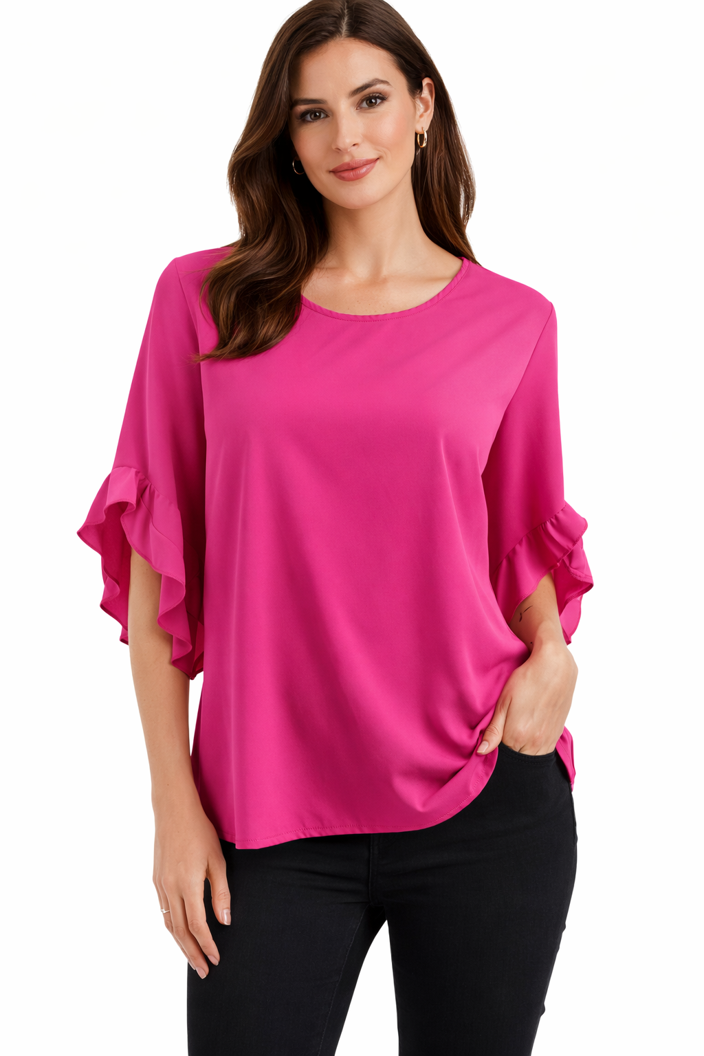 Shein - Pink Solid Pre-Owned Ladies Casual Top - Size Large