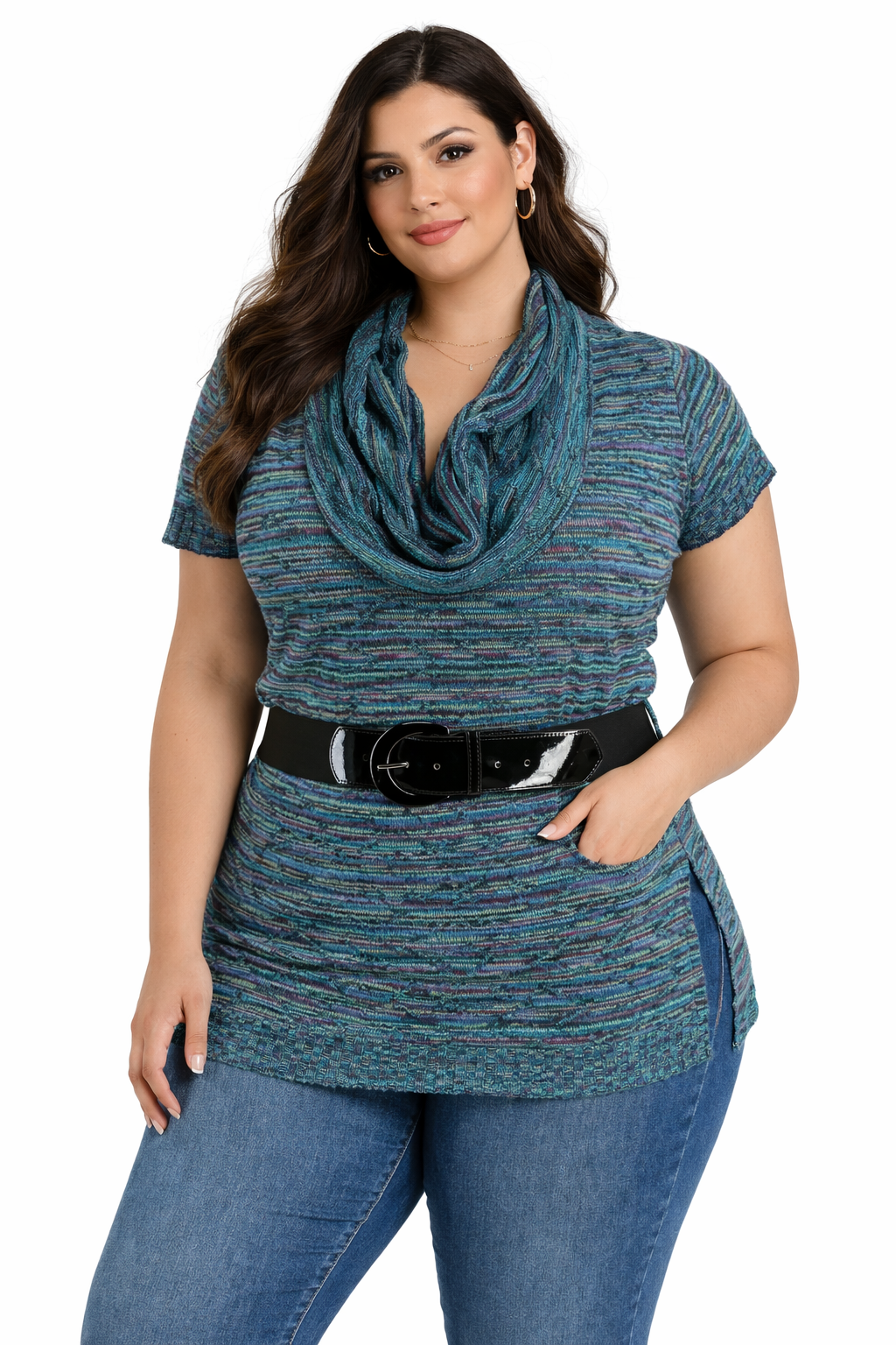 Questions Teal/Multi Heathered Pre-Owned Ladies Casual Top -  Size 1X