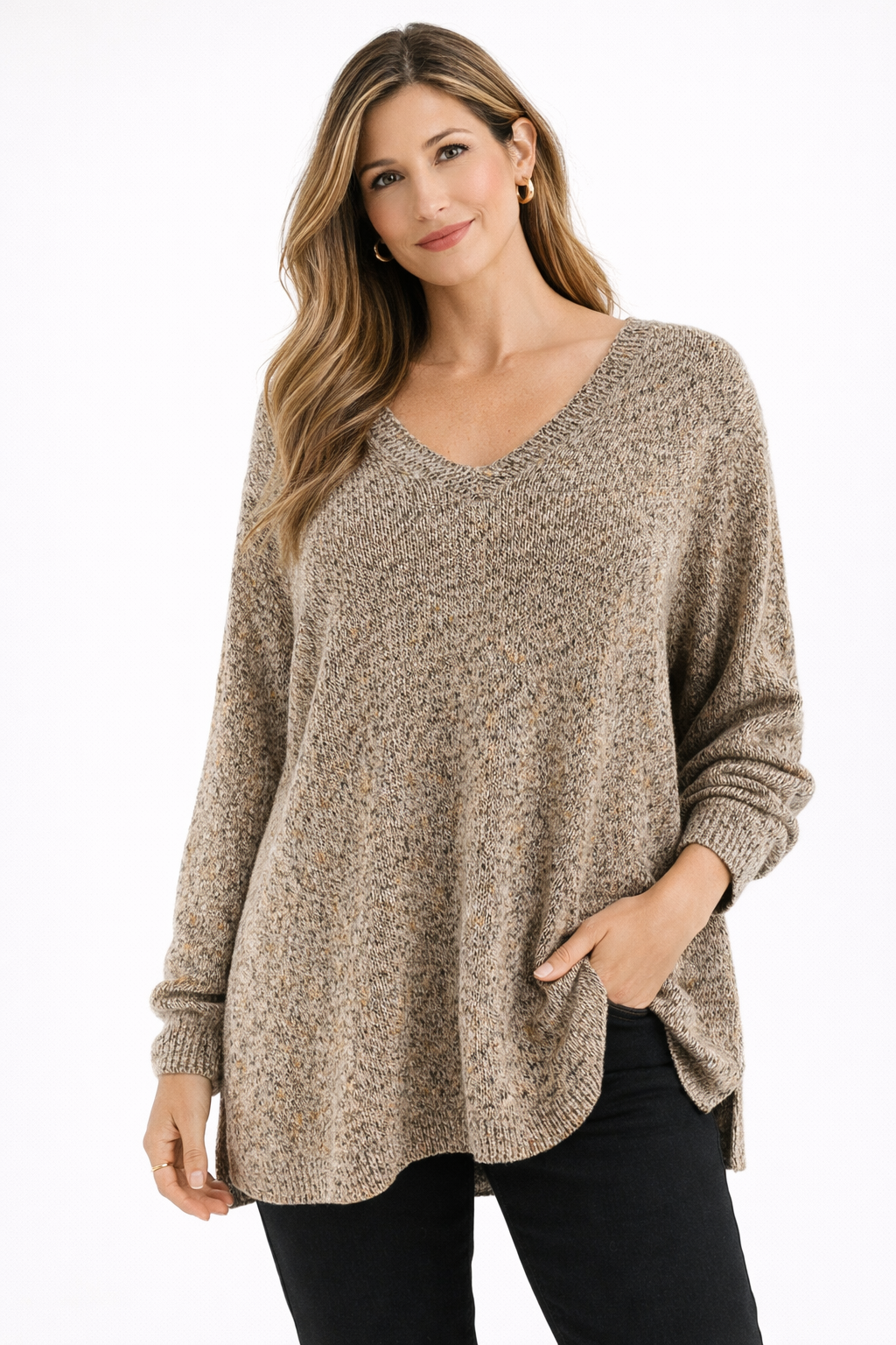 J Jill - Taupe Speckeled Pre-Owned Ladies Casual Top - Size XL