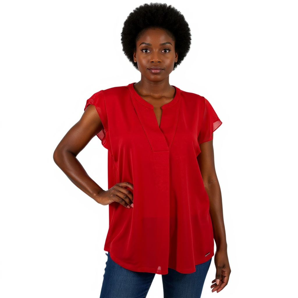 Calvin Klein Red Solid Ladies Pre-Owned New with Tags Top - Size Medium