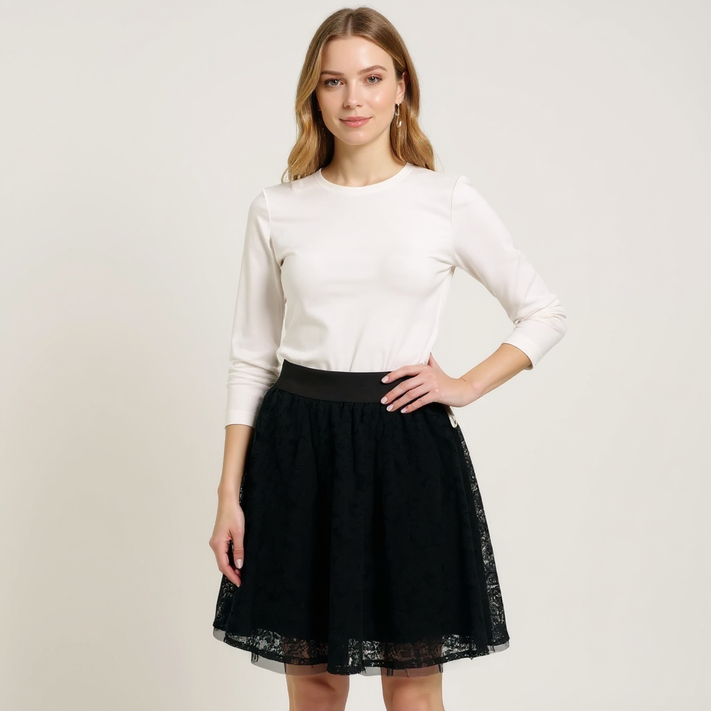Studio 253 Black Lace Pre-Owned Ladies Skirt - Size Medium