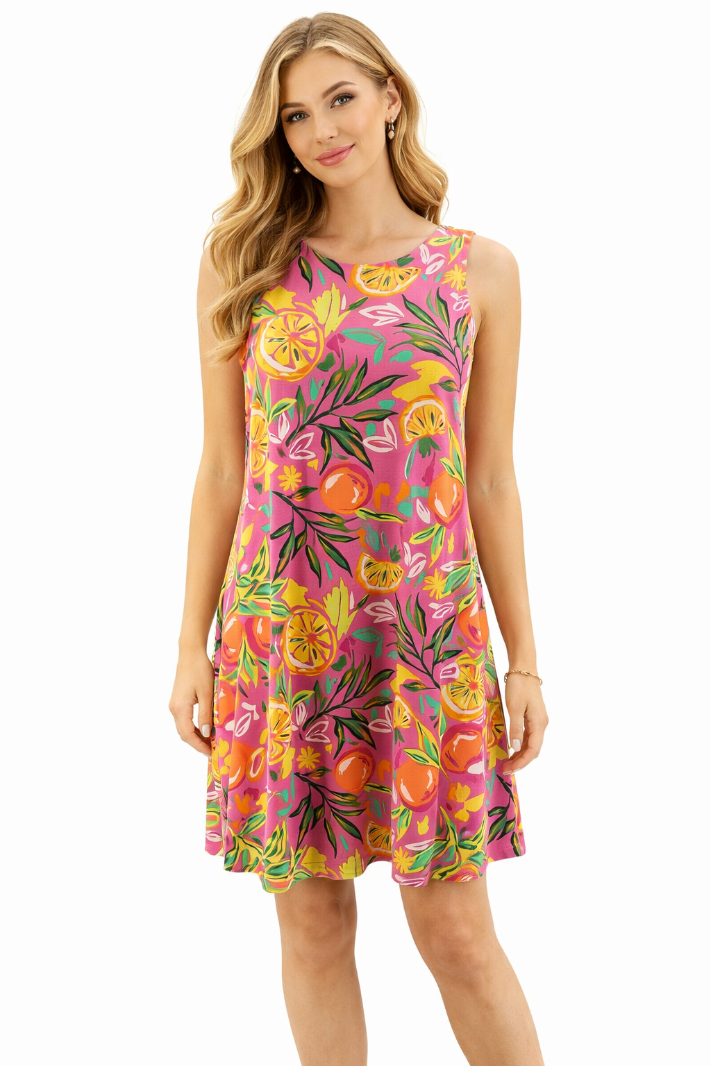 Cappagallo Pink/Green/Orange Fruit Pre-Owned Ladies Dress - Size XS